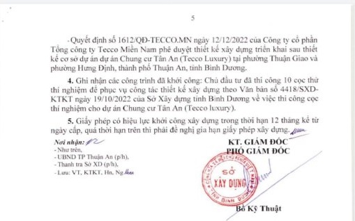 pháp lý  dự án - giấy phép xây dựng dự án chung cư Diamond Boulevard Bình Dương (Chung cư Tân An, Tecco Luxury)